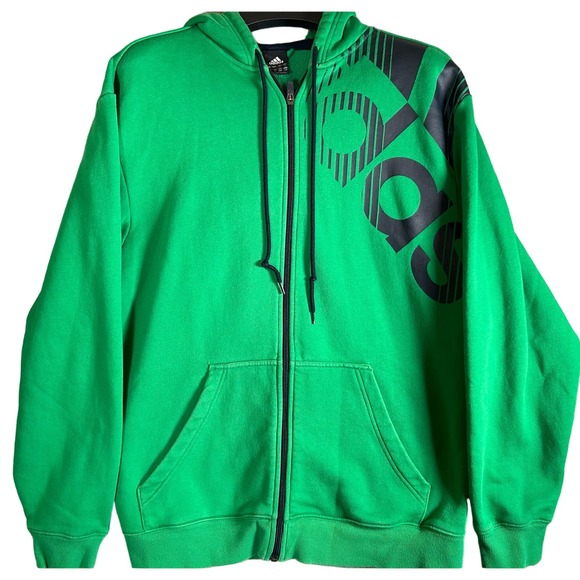 adidas Other - Adidas Full Zip Jacket Men Size L Green Logo Long Sleeve Pockets Hoodie